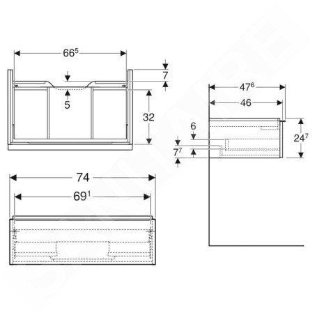 Geberit iCon - Meuble sous lavabo 740x247x476 mm, 1 tiroir, blanc brillant 502.311.01.2