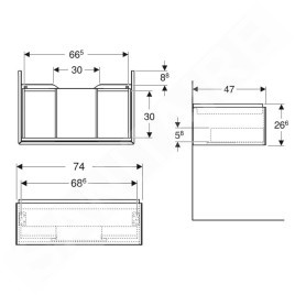 Geberit ONE - Meuble sous lavabo 740x266x470 mm, 1 tiroir, blanc brillant 505.072.00.1