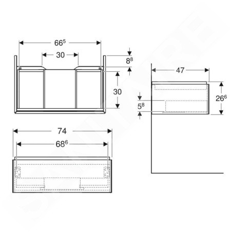Geberit ONE - Meuble sous lavabo 740x266x470 mm, 1 tiroir, blanc brillant 505.072.00.1