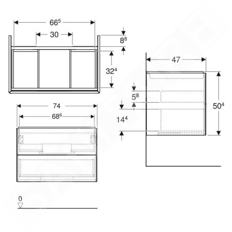 Geberit ONE - Meuble sous lavabo 74x50x47 cm, 2 tiroirs, blanc brillant 505.262.00.1