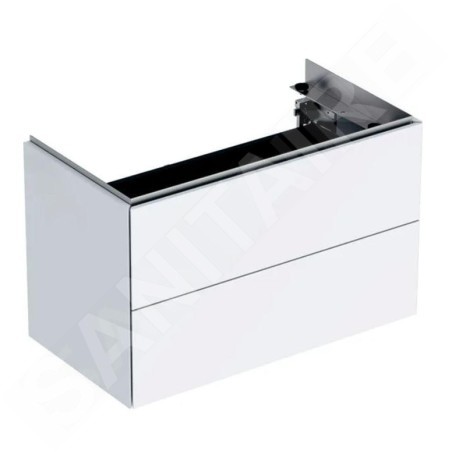 Geberit ONE - Meuble sous lavabo 745x465x395 mm, 2 tiroirs, éclairage LED et commande de vidage, blanc brillant 500.381.01.1