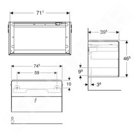 Geberit ONE - Meuble sous lavabo 745x465x395 mm, 2 tiroirs, éclairage LED et commande de vidage, blanc brillant 500.381.01.1