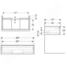 Geberit iCon - Meuble sous lavabo 888x247x476 mm, 1 tiroir, blanc brillant 502.312.01.2