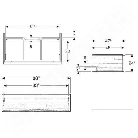 Geberit iCon - Meuble sous lavabo 888x247x476 mm, 1 tiroir, blanc brillant 502.312.01.2
