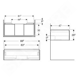 Geberit ONE - Meuble sous lavabo 888x266x470 mm, 1 tiroir, blanc brillant 505.073.00.1