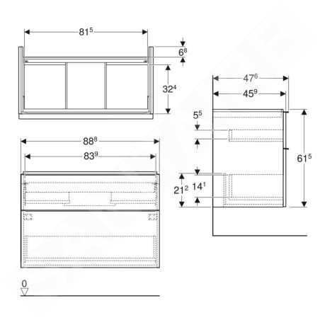 Geberit iCon - Meuble sous lavabo 888x615x476 mm, 2 tiroirs, blanc brillant 502.305.01.2