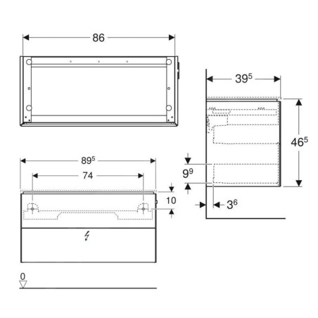 Geberit ONE - Meuble sous lavabo 895x465x395 mm, 2 tiroires, avec un éclairage LED et commande de vidage, blanc brillant
