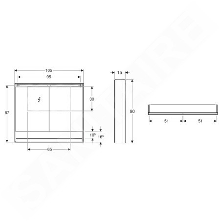 Geberit ONE - Armoire miroir avec éclairage LED, 1050x900x150 mm, 2 portes, avec niche, blanc 505.834.00.2