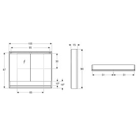 Geberit ONE - Armoire miroir avec éclairage LED, 1050x900x150 mm, 2 portes, avec niche, aluminium 505.834.00.1