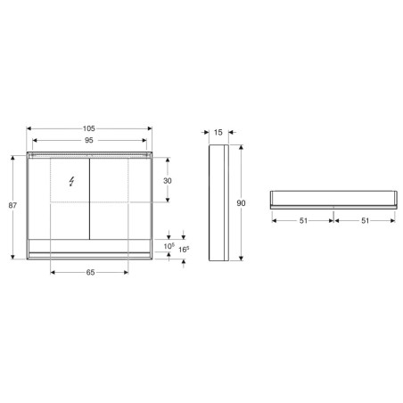 Geberit ONE - Armoire miroir avec éclairage LED, 1050x900x150 mm, 2 portes, avec niche, aluminium 505.834.00.1