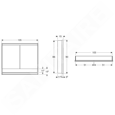 Geberit ONE - Armoire miroir avec éclairage LED, 1050x900x150 mm, 2 portes, avec niche, encastrée, blanc 505.824.00.2