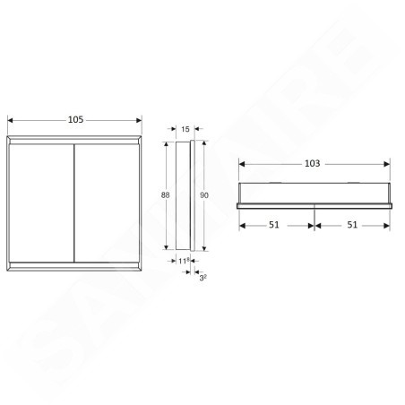 Geberit ONE - Armoire miroir avec éclairage LED, 1050x900x150 mm, 2 portes, encastrée, blanc 505.804.00.2