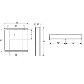 Geberit ONE - Armoire miroir avec éclairage LED, 1200x900x150 mm, 2 portes, aluminium 505.815.00.1