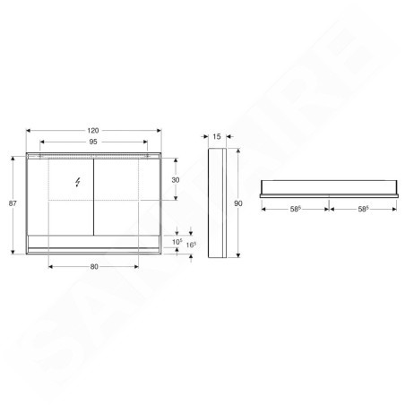 Geberit ONE - Armoire miroir avec éclairage LED, 1200x900x150 mm, 2 portes, avec niche, aluminium 505.835.00.1