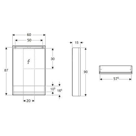 Geberit ONE - Armoire miroir avec éclairage LED, 600x900x150 mm, charnières à droite, avec de la niche, blanc 505.831.00.2