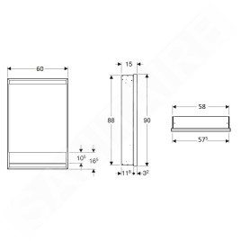 Geberit ONE - Armoire miroir avec éclairage LED, 600x900x150 mm, charnières à droite, avec niche, encastrée, aluminium