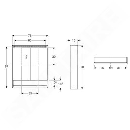 Geberit ONE - Armoire miroir avec éclairage LED, 750x900x150 mm, 2 portes, avec niche, blanc 505.832.00.2