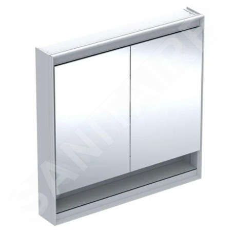 Geberit ONE - Armoire miroir avec éclairage LED, 900x900x150 mm, 2 portes, avec niche, aluminium 505.833.00.1