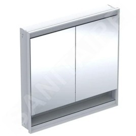 Geberit ONE - Armoire miroir avec éclairage LED, 900x900x150 mm, 2 portes, avec niche, encastrée, aluminium 505.823.00.1