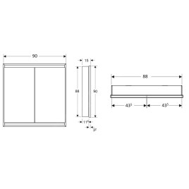 Geberit ONE - Armoire miroir avec éclairage LED, 900x900x150 mm, 2 portes, encastrée, blanc 505.803.00.2