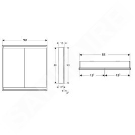Geberit ONE - Armoire miroir avec éclairage LED, 900x900x150 mm, 2 portes, encastrée, aluminium 505.803.00.1