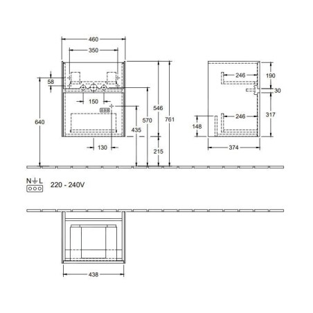 Villeroy & Boch Collaro - Meuble-vasque, 460x546x374 mm, 2 tiroirs, Glossy White C00600DH
