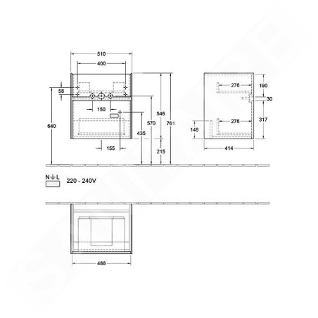 Villeroy & Boch Collaro - Meuble-vasque, 510x546x414 mm, 2 tiroirs, Glossy White C00700DH