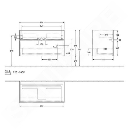 Villeroy & Boch Collaro - Meuble-vasque, 954x546x444 mm, 2 tiroirs, Glossy White C01100DH