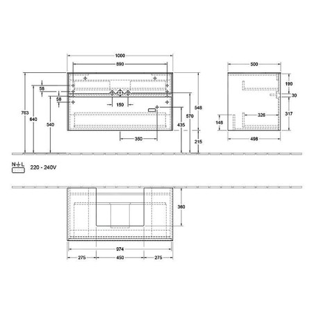 Villeroy & Boch Collaro - Meuble pour lavabo, 1000x548x500 mm, 2 tiroirs, Glossy White C01600DH