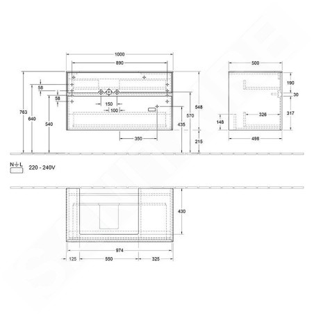 Villeroy & Boch Collaro - Meuble pour lavabo, 1000x548x500 mm, 2 tiroirs, Glossy White C01700DH