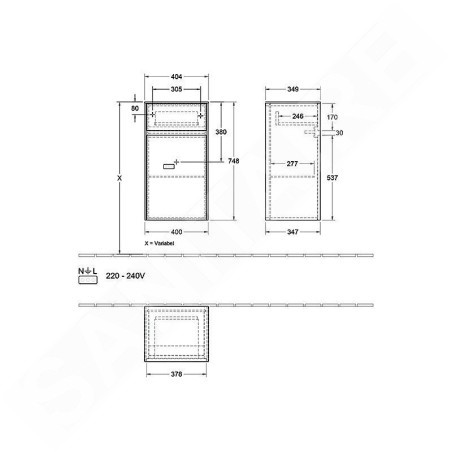Villeroy & Boch Collaro - Armoire latérale, 404x748x349 mm, 1 porte, charnières à gauche, Glossy White C03200DH