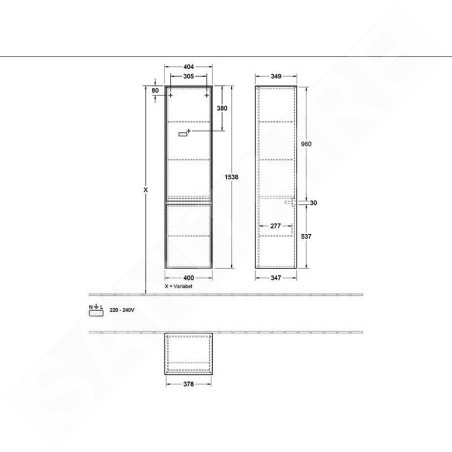 Villeroy & Boch Collaro - Meuble haut, 404x1538x349 mm, 2 portes, charnières à droite, Glossy White C03301DH