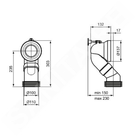 Ideal Standard Accessoires - Coude d'évacuation vertical, 185-200 mm, blanc T682067
