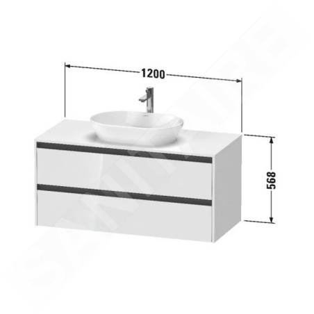 Duravit Ketho.2 - Meuble de lavabo avec découpe 568x1200x550 mm, 2 tiroirs, blanc brillant K24897022220000
