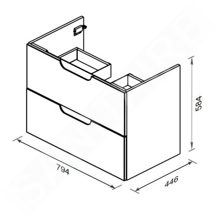 Ravak Classic II - Meuble lavabo 794x446x584 mm, 2 tiroirs, blanc brillant X000001480