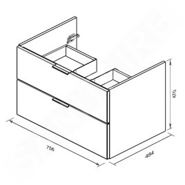 Ravak Rosa II - Meuble lavabo 756x484x470 mm, 2 tiroirs, blanc brillant X000001495