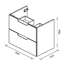 Ravak Classic II - Meuble lavabo 694x446x584 mm, 2 tiroirs, blanc/gris brillant X000001479