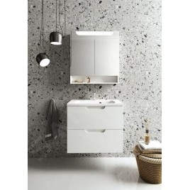 Ravak Classic II - Meuble lavabo 694x446x584 mm, 2 tiroirs, blanc/gris brillant X000001479