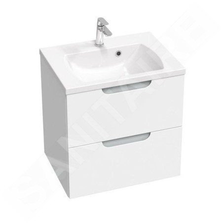 Ravak Classic II - Meuble lavabo 594x446x584 mm, 2 tiroirs, blanc/gris brillant X000001477