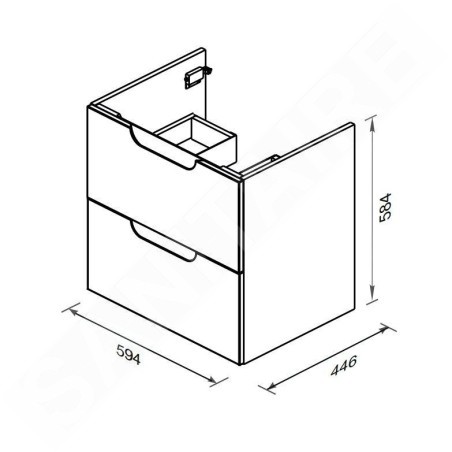 Ravak Classic II - Meuble lavabo 594x446x584 mm, 2 tiroirs, blanc/gris brillant X000001477
