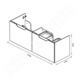Ravak Classic II - Meuble lavabo 1294x446x470 mm, 2 tiroirs, blanc brillant X000001482