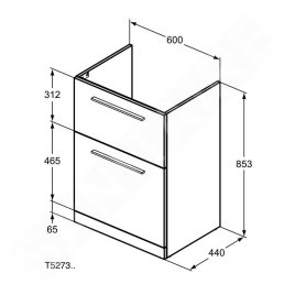 Ideal Standard i.Life A - Meuble de lavabo, 600x440x853 mm, 2 tiroirs, gris carbone mat T5273NV