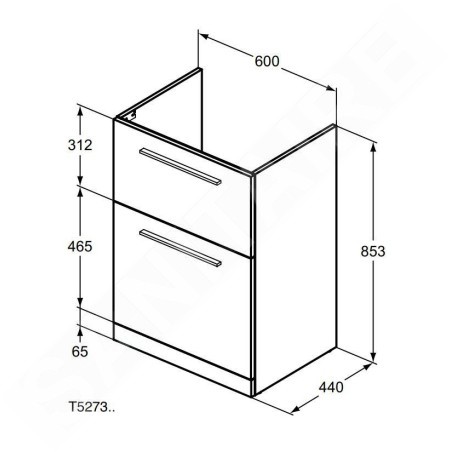 Ideal Standard i.Life A - Meuble de lavabo, 600x440x853 mm, 2 tiroirs, gris carbone mat T5273NV