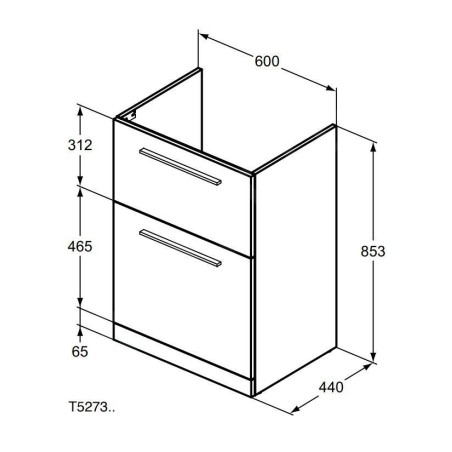 Ideal Standard i.Life A - Meuble de lavabo, 600x440x853 mm, 2 tiroirs, chêne naturel T5273NX