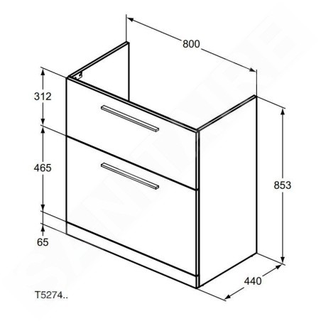 Ideal Standard i.Life A - Meuble de lavabo, 800x440x853 mm, 2 tiroirs, blanc mat T5274DU