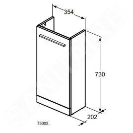 Ideal Standard i.Life S - Meuble de lavabo, 354x202x730 mm, 1 porte, blanc mat T5303DU