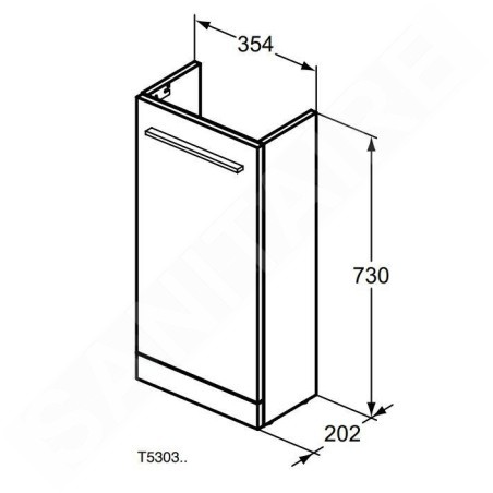 Ideal Standard i.Life S - Meuble de lavabo, 354x202x730 mm, 1 porte, blanc mat T5303DU
