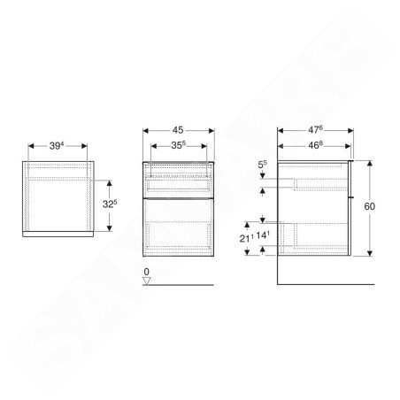 Geberit iCon - Armoire latérale 45x60x48 cm, 2 tiroirs, blanc brillant 502.315.01.1