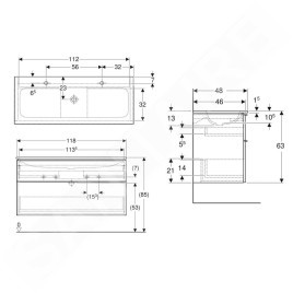Geberit iCon - Meuble avec double lavabo, 118x48x63 cm, 2 tiroirs, lave 502.338.JK.1