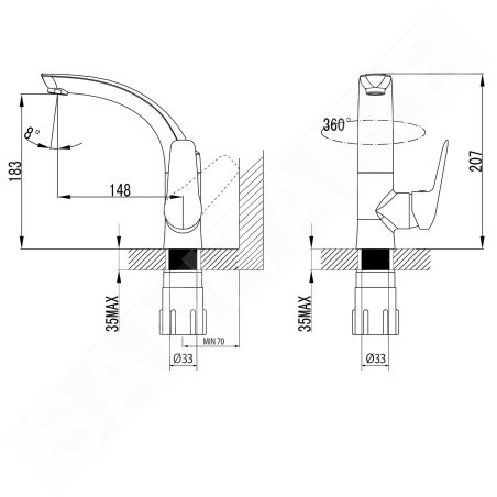 Sapho Soliter - Mitigeur de lavabo FLY, avec bec rotatif, chrome DF004